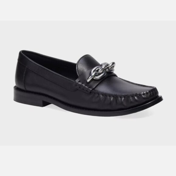 COACH Jess Black Leather Silver Chain Loafers Size 8.5 - Picture 10 of 12